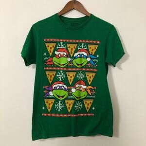 TMNT Christmas T-Shirt‎ Ninja Turtles Small Ugly Sweater Style Graphic Tee Pizza